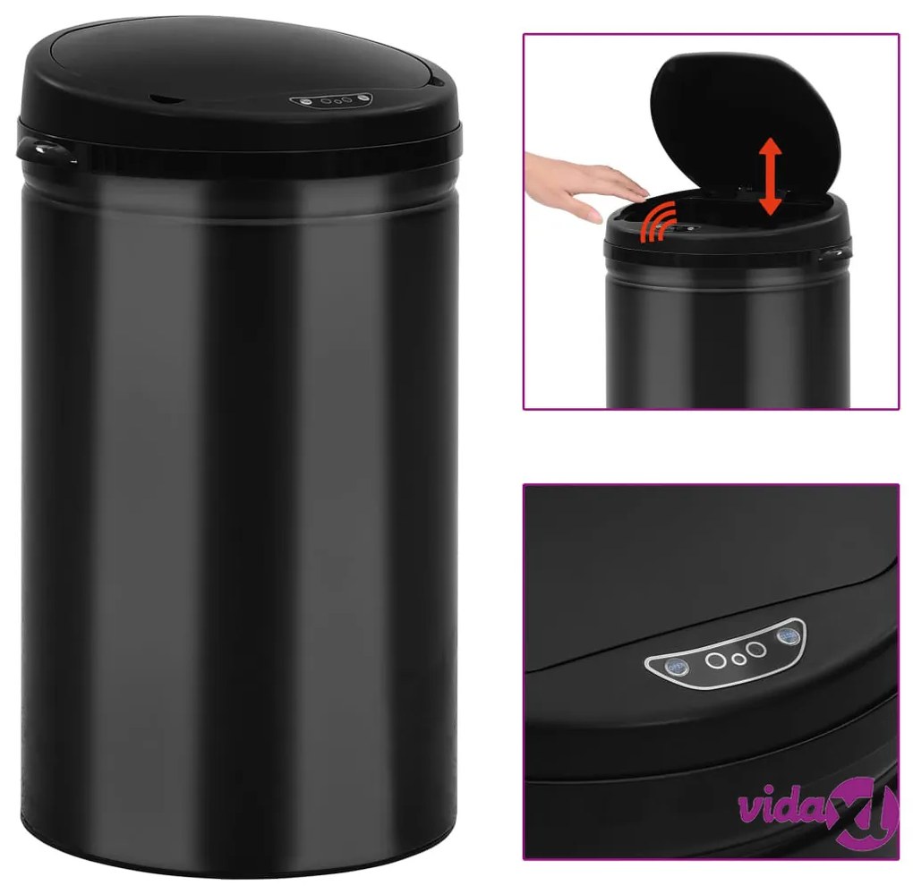 vidaXL Pattumiera Automatica con Sensore 40 L Acciaio al Carbonio Nero