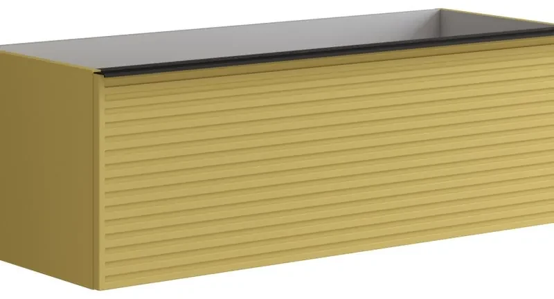 Mobile da bagno sotto lavabo Pixel stripes frontale giallo sole e maniglia alluminio nero laccato opaco L 120 x H 40 x P 45.5 cm 1 cassetto, lavabo non incluso