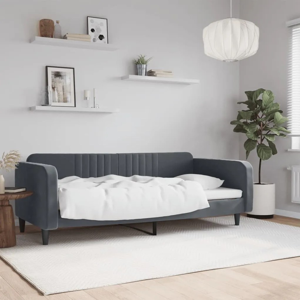 Letto Da Giorno Grigio Scuro 90x190 Cm İn Velluto /
