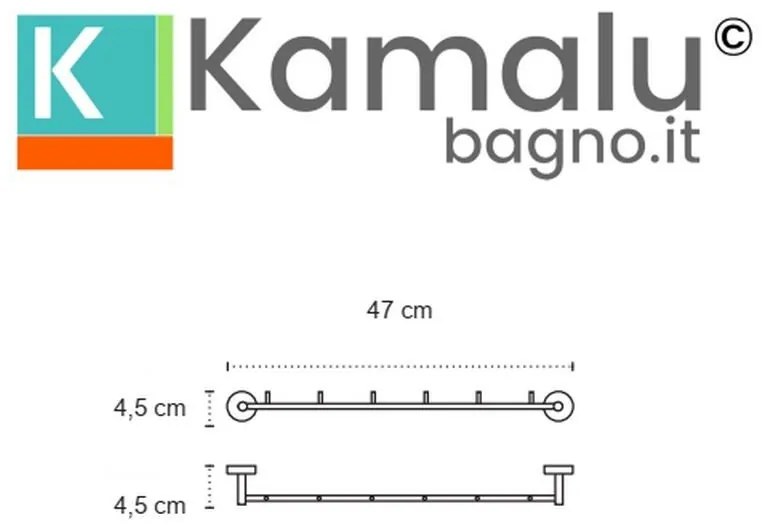 Kamalu - Porta salviette barra con 5 ganci in acciaio inox bianco opaco | Monde-B