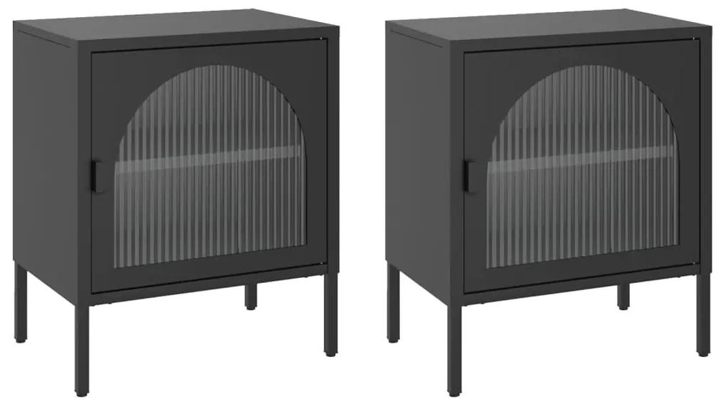Comodini 2 pz neri 50x35x60 cm in vetro e acciaio