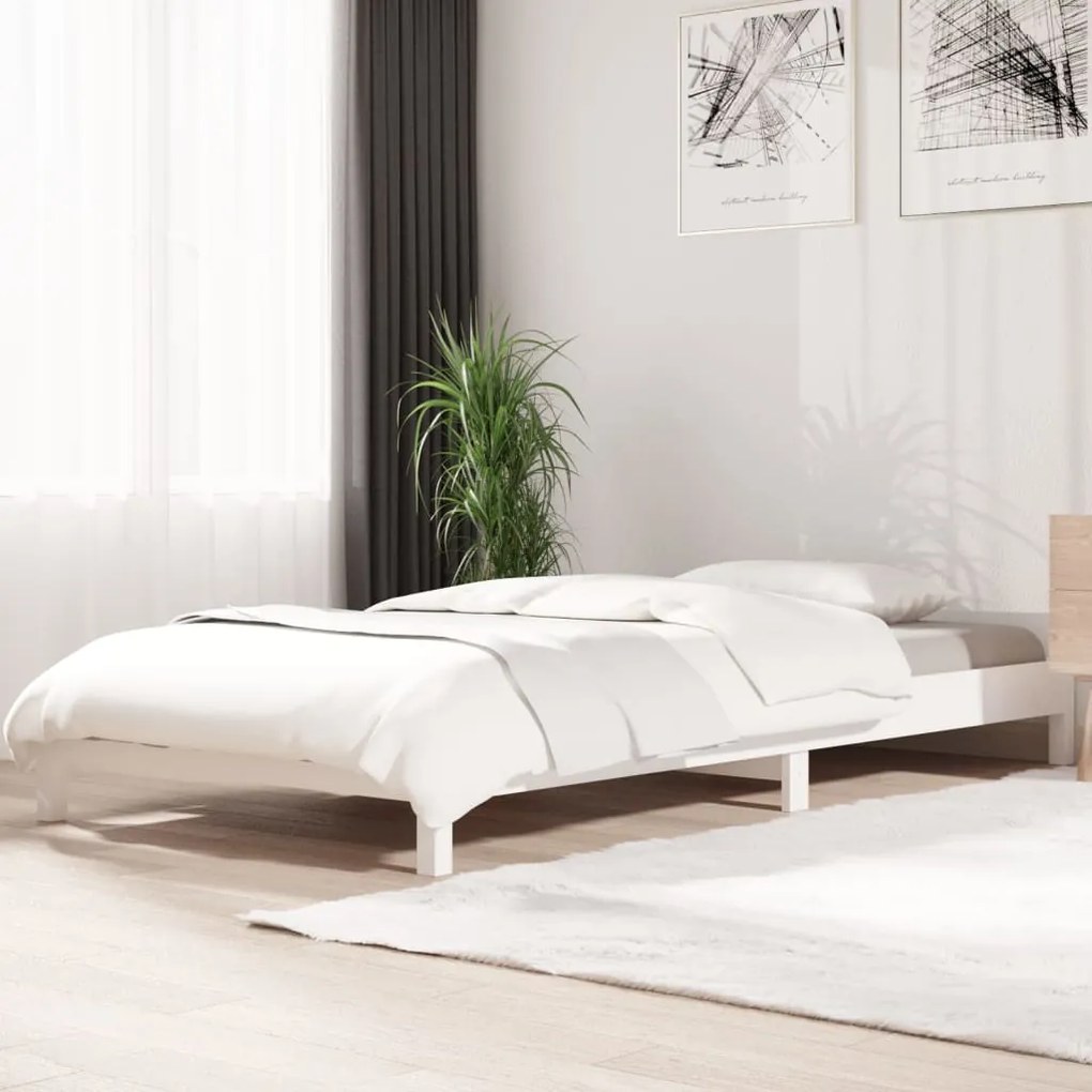 Letto Impilabile Bianco 90x190 Cm İn Legno Massello Di Pino /