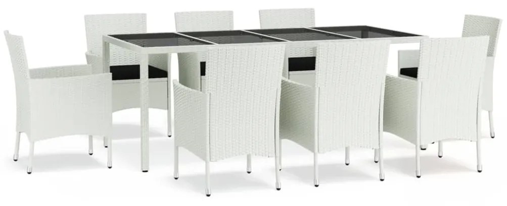 Set da Pranzo da Giardino 9 pz con Cuscini in Polyrattan Bianco