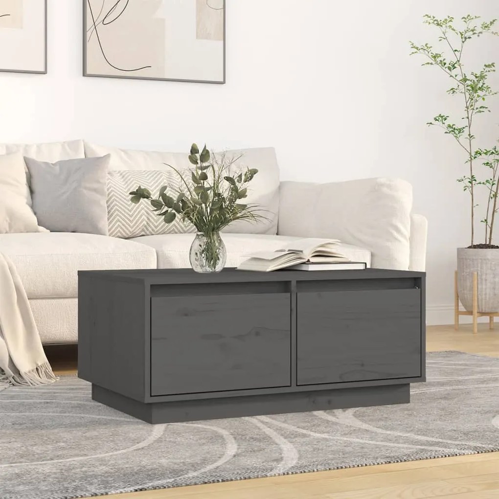 Tavolino Da Salotto Grigio 80x50x35 Cm Legno Massello Di Pino /