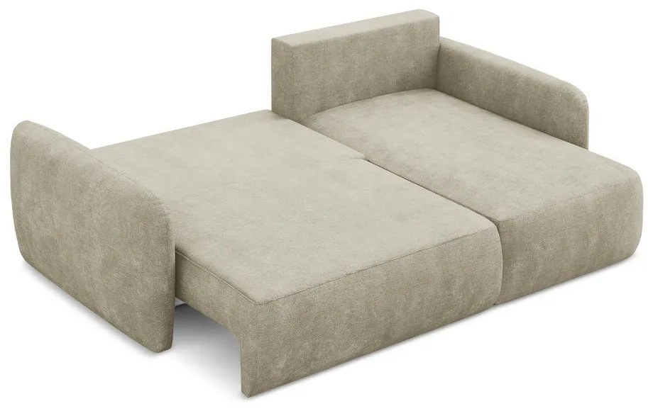 Divano angolare beige allungabile/con contenitore (con penisola a destra/con chaise lounge) con rivestimento in ciniglia Lilo – Makamii