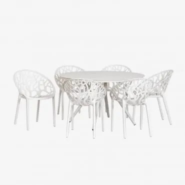 Set Tavolo Rotondo In Alluminio Valerie (ø125 Cm) E 6 Sedie Da Giardino Ores Gardenia Bianco - Sklum