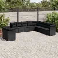 Set Divani da Giardino 11 pz con Cuscini in Polyrattan Nero 3217875