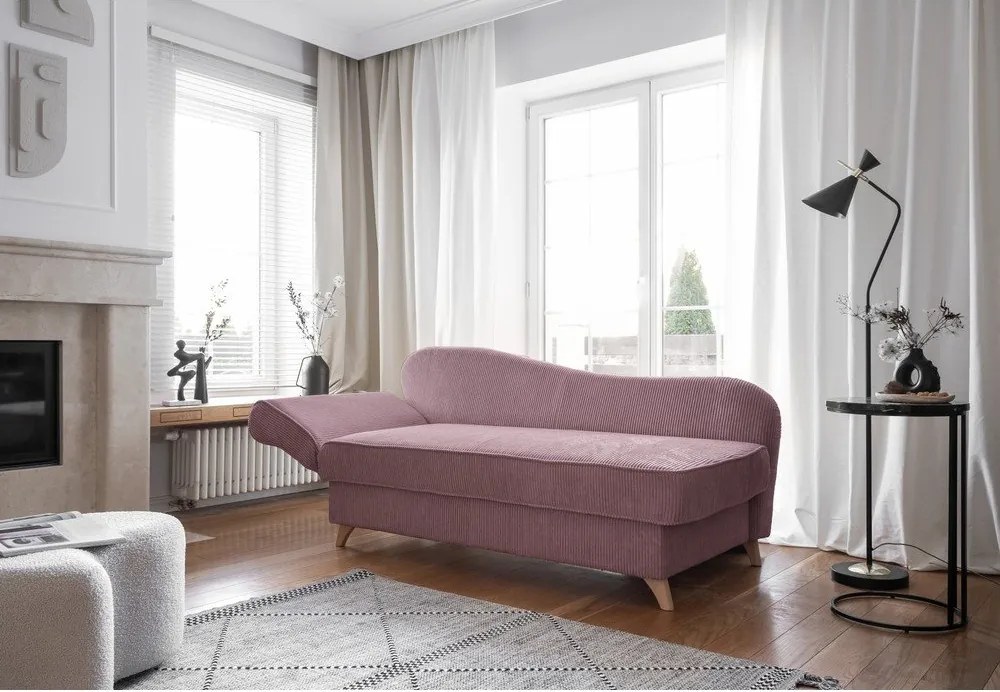 Chaise longue rosa polveroso (con penisola a sinistra) con rivestimento in velluto a coste Chic Charlotte – Miuform
