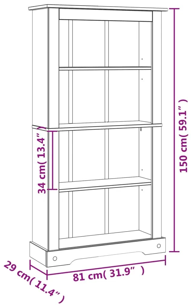 Libreria a 4 Ripiani Pino Messicano Corona Range 81x40x170 cm