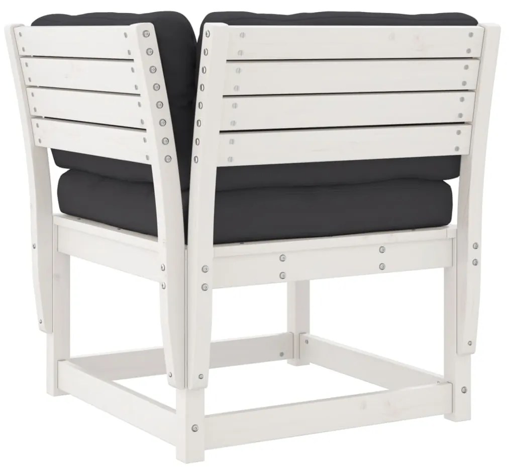 Set salotto giardino 8pz con cuscini bianco legno massello pino