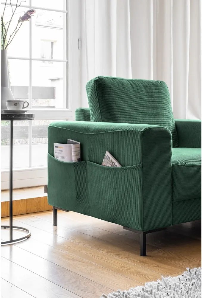 Poltrona in velluto a coste verde scuro Lofty Lilly - Miuform