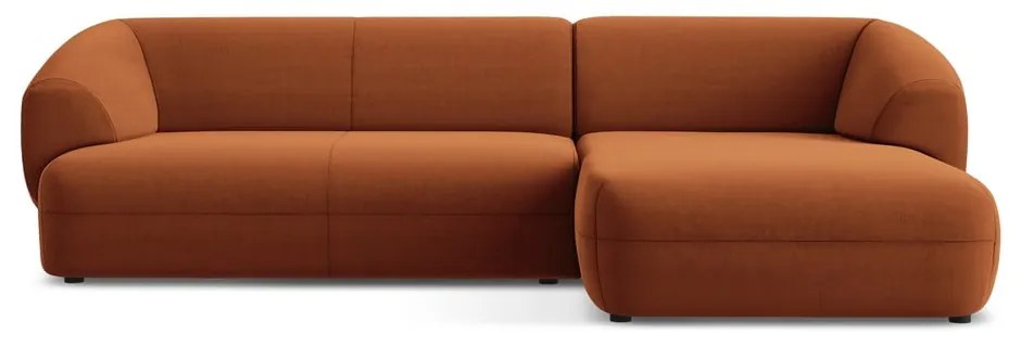 Divano angolare arancione (con penisola a destra) con rivestimento in velluto Moana – Makamii