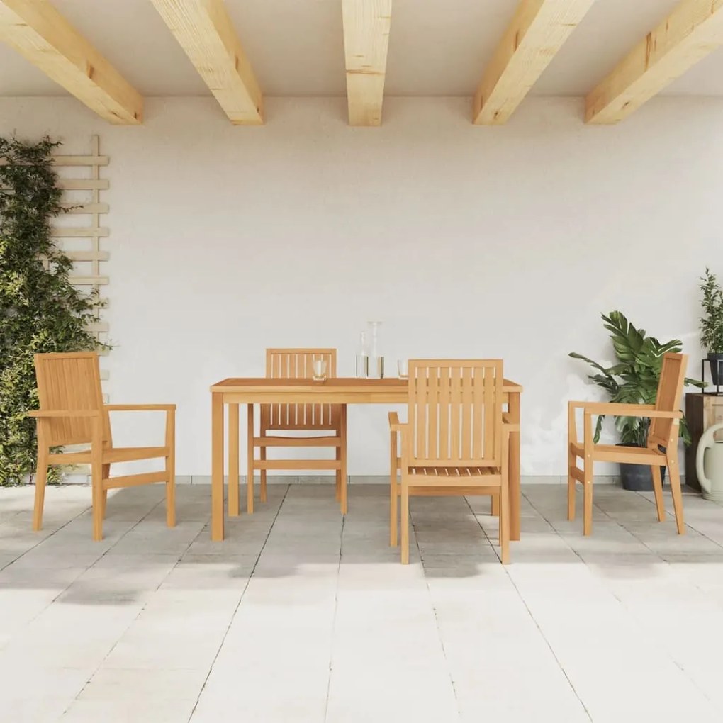 Set Da Pranzo Per Giardino 5 Pz İn Legno Massello Di Teak /