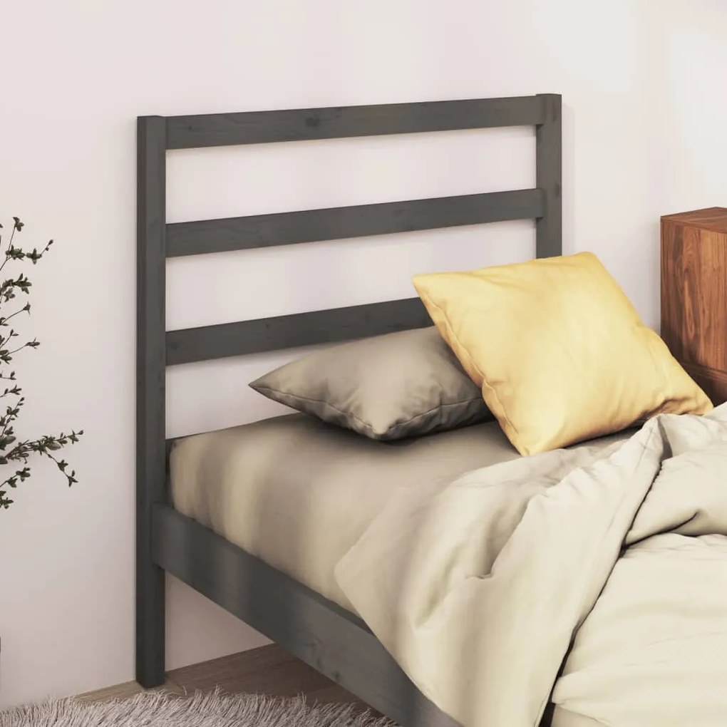 Testiera Per Letto Grigia 81x4x100 Cm İn Legno Massello Di Pino /