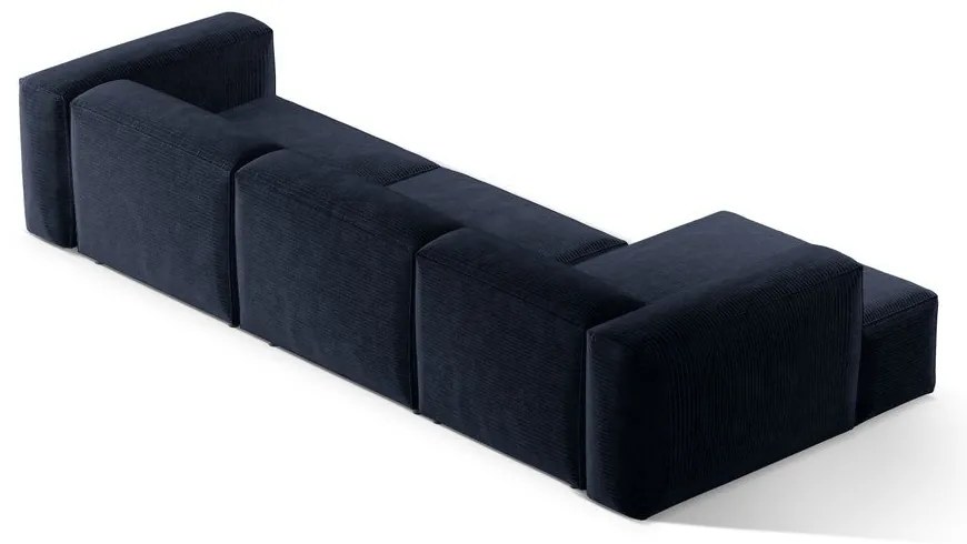 Divano angolare blu scuro (con penisola a sinistra/con chaise lounge) con rivestimento in velluto a coste Bergamo – Cosmopolitan Design