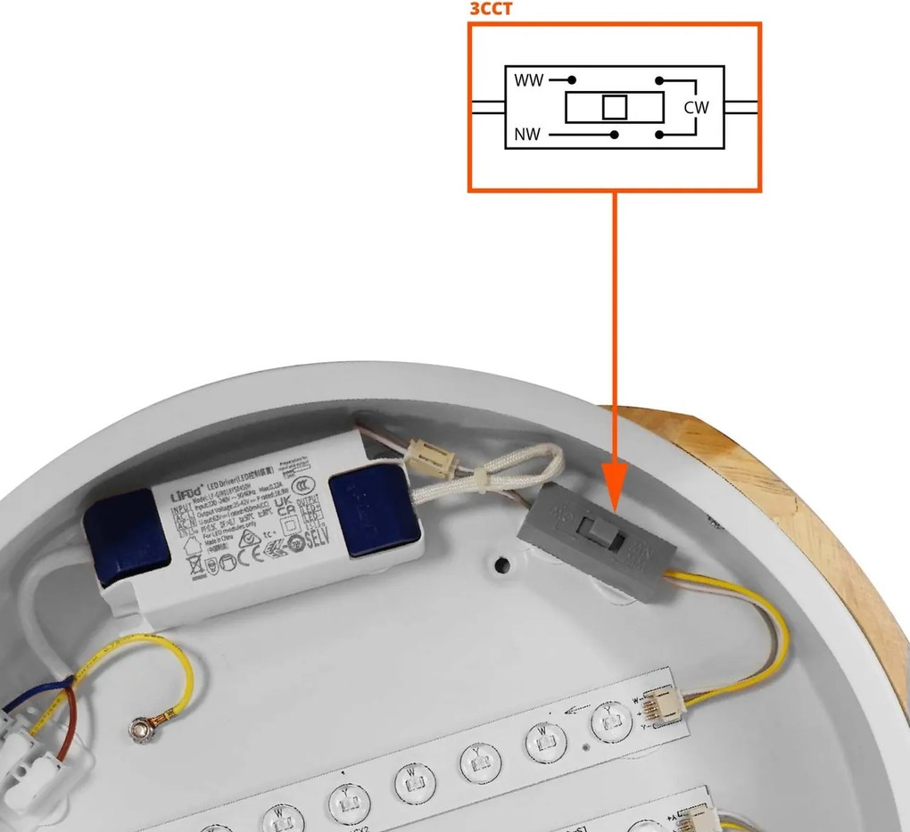 Plafoniera LED Rotonda 18W CCT Ø300mm Legno/Bianco