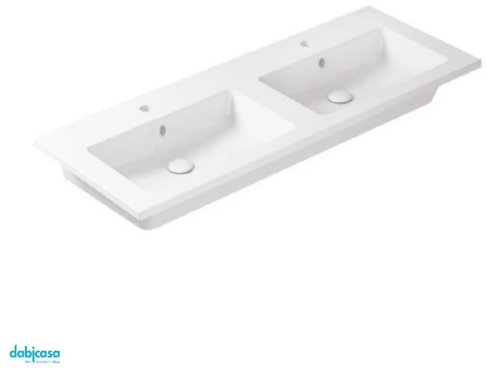 Ceramica Cielo "Cubika" Lavabo Sospeso Doppia Vasca Da 120x46 Cm Bianco Lucido