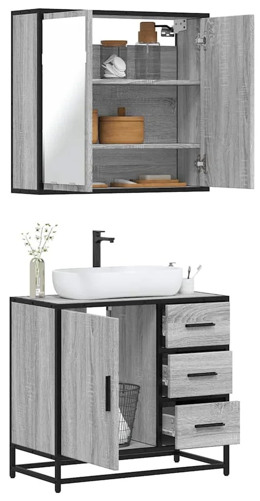 Set Mobili Da Bagno 2 Pz Grigio Sonoma İn Legno Multistrato /