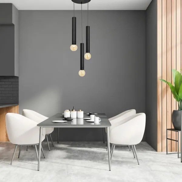 Lampadario a sospensione con filo TUBA 3xE27/15W/230V nero