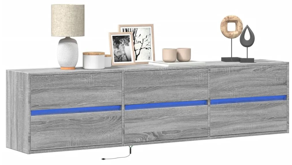 Mobile Tv A Parete Con Led Grigio Sonoma 180x31x45 Cm /