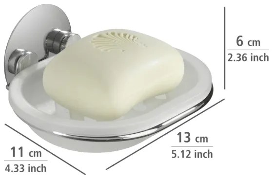 WENKO 18776100-Portasapone TURBO-LOC TONDO IN ACCIAIO 13x11 cm finitura lucida cromo/bianco