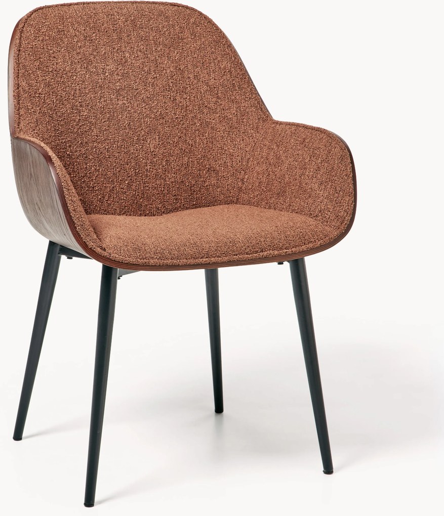 Sedia imbottita in bouclé con braccioli Henrik