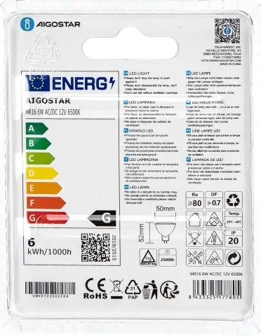 Lampadina LED MR16 GU5,3/6W/12V 6500K - Aigostar