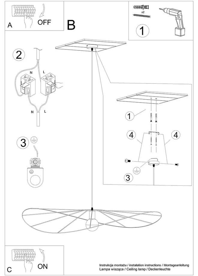 Apparecchio a sospensione nero ø 110 cm Elliot - Sollux