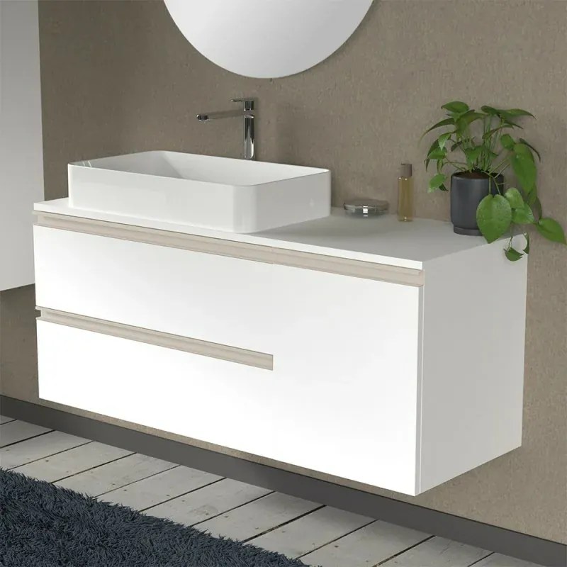 Mobile bagno sospeso 120 cm bianco opaco con anta e cassetti Master