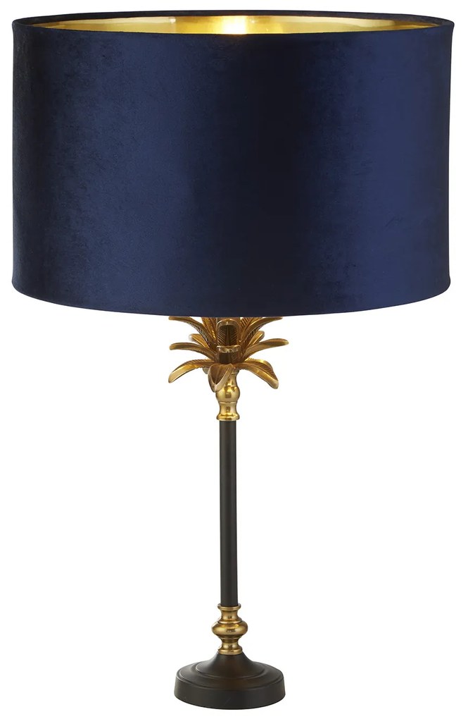 Lampada Da Scrivania Palma Metallo Nichel Velluto Blu 1 Luce E27