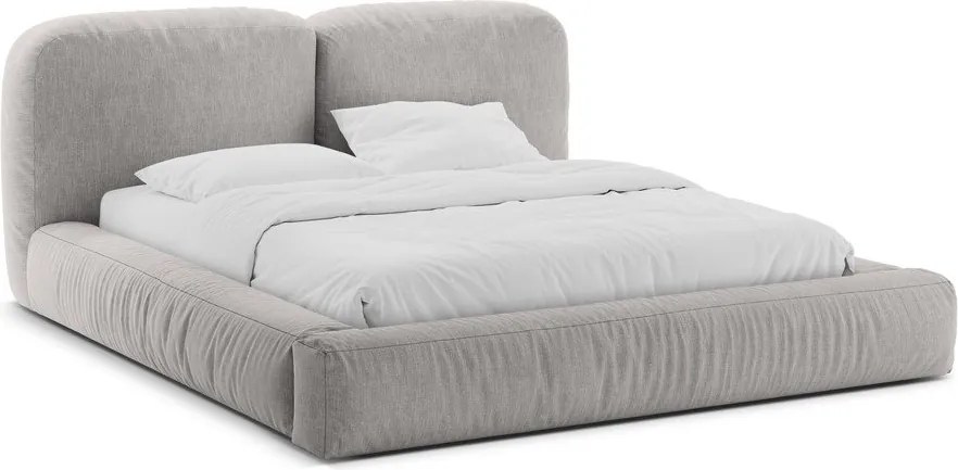 Letto matrimoniale imbottito grigio chiaro con contenitore con rete inclusa 160x200 cm Martina – Micadoni