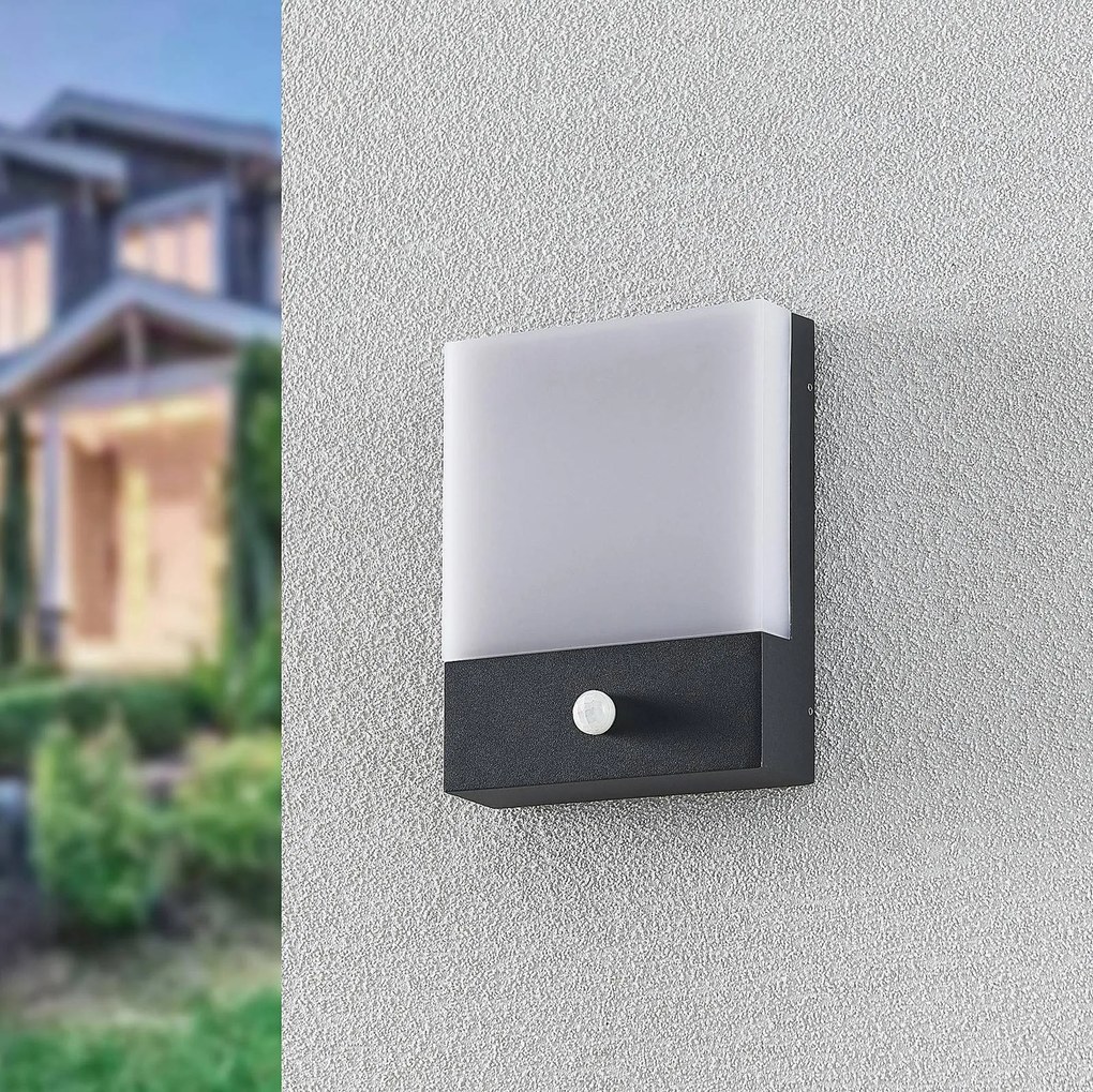 Lindby applique a LED Vanira, antracite, alluminio, sensore, IP54 Vanira, Nero, Alluminio, Moderno