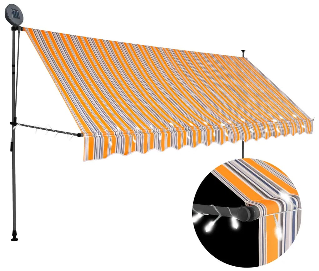 Tenda da Sole Retrattile Manuale con LED 400 cm Gialla e Blu