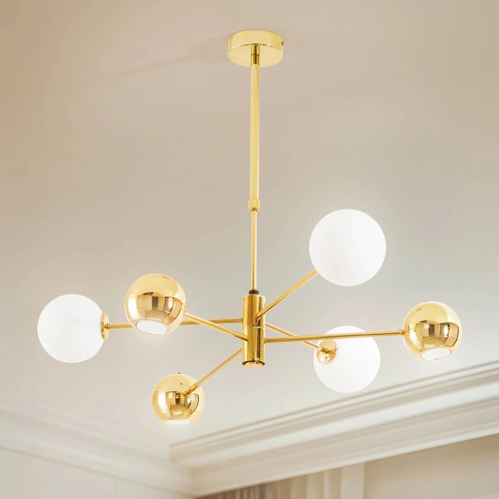 Jupiter Lampada a sospensione Moka, color oro, vetro, a 6 luci, G9, GU10
