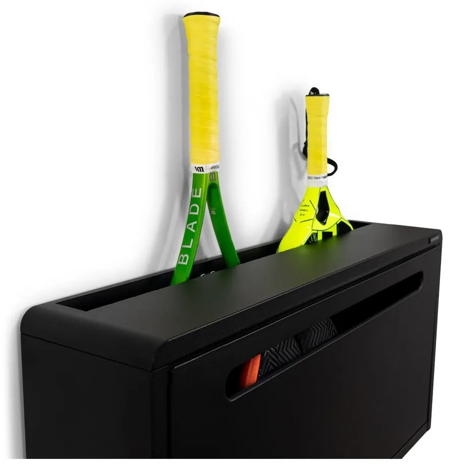 Scarpiera nera in metallo con ante ribaltabili/da parete 76x38x18 cm Sportiva – Spinder Design