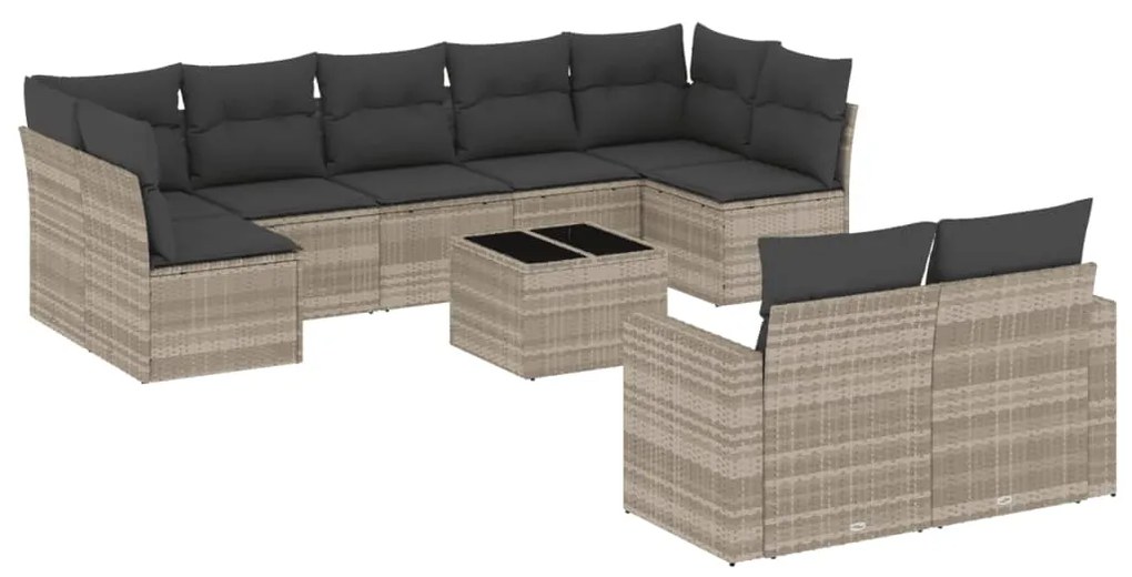 Set divano giardino 10 pz con cuscini grigio chiaro polyrattan