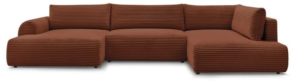 Divano angolare color mattone allungabile (con penisola a sinistra/a forma di "U") con rivestimento in velluto a coste Lucien – Bobochic Paris