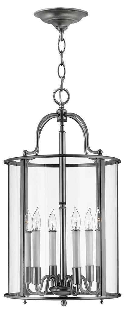 Lampadario Contemporaneo Gentry Acciaio Peltro Vetro 6 Luci E14