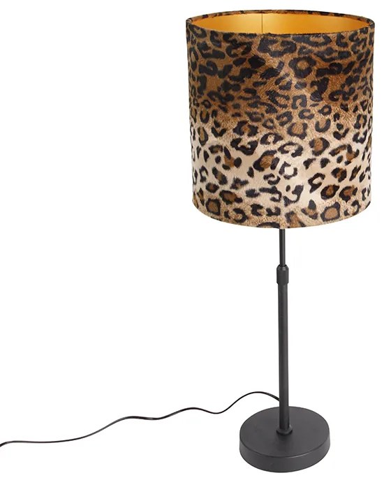 Lampada da tavolo nero paralume velluto leopardato 25 cm - PARTE