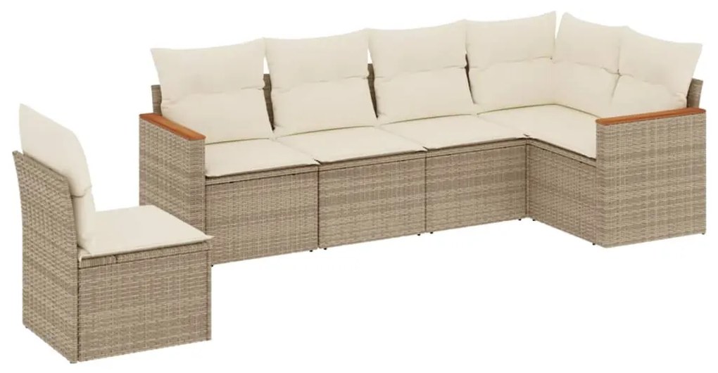 Set Divano da Giardino 6 pz con Cuscini Beige in Polyrattan