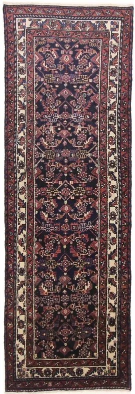 Hamedan Tappeto 100x300 Nero (Iran) Annodato A Mano