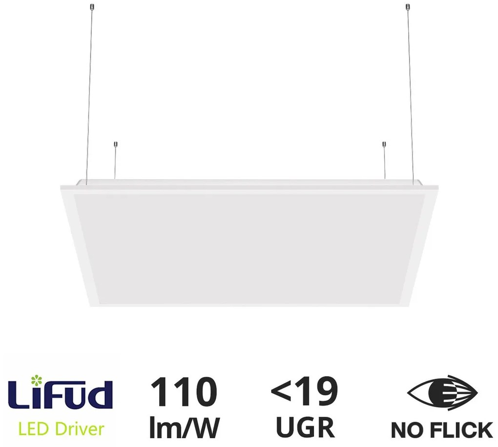 Pannello LED a Sospensione 60x60 40W UGR19 No-Flicker - LIFUD Driver Colore Bianco Naturale 4.000K