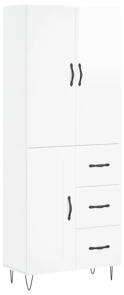 Credenza Bianco Lucido 69,5x34x180 cm in Legno Multistrato