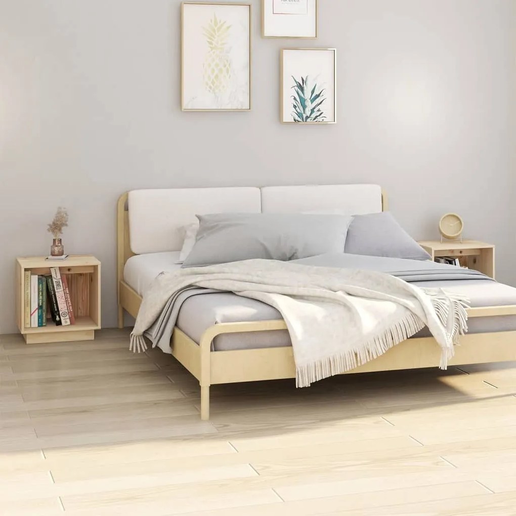 Comodini 2 Pz 40x30x40 Cm İn Legno Massello Di Pino /