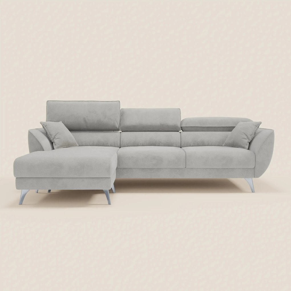 Michelangelo Divano Angolare con Penisola e Sedute Estensibili - Poggiatesta reclinabili in raffinato tessuto smacchiabile effetto vellutino T30