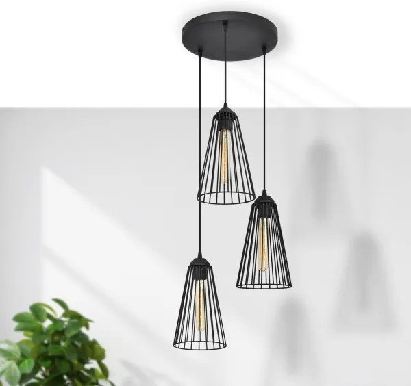 Lampadario a sospensione con filo TORRI 3xE27/15W/230V nero