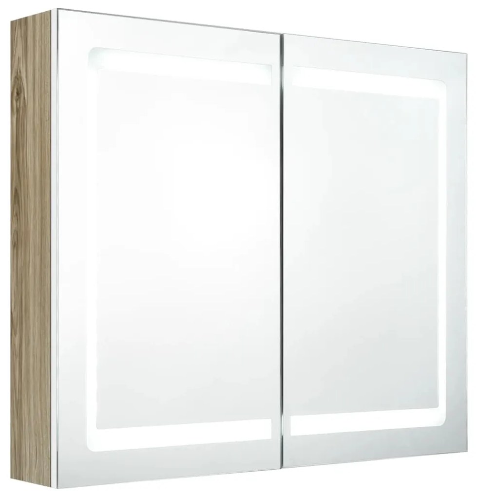 Armadietto bagno con specchio e led bianco e rovere 80x12x68 cm