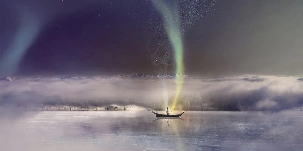 Quadro su tela – Aurora boreale sopra il lago ghiacciato