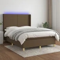 Letto a Molle Materasso e LED MarroneScuro 140x190cm in Tessuto 3138712