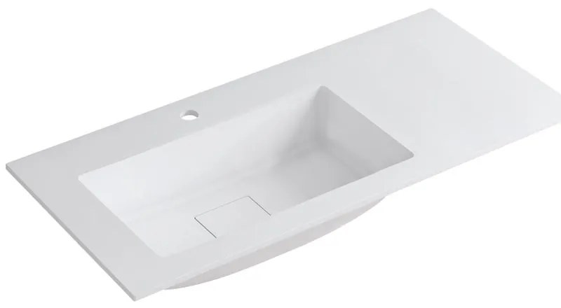 Lavabo a incasso rettangolare vasca a sinistra L 100.5 x H 15 x P 46 cm in resina bianco lucido